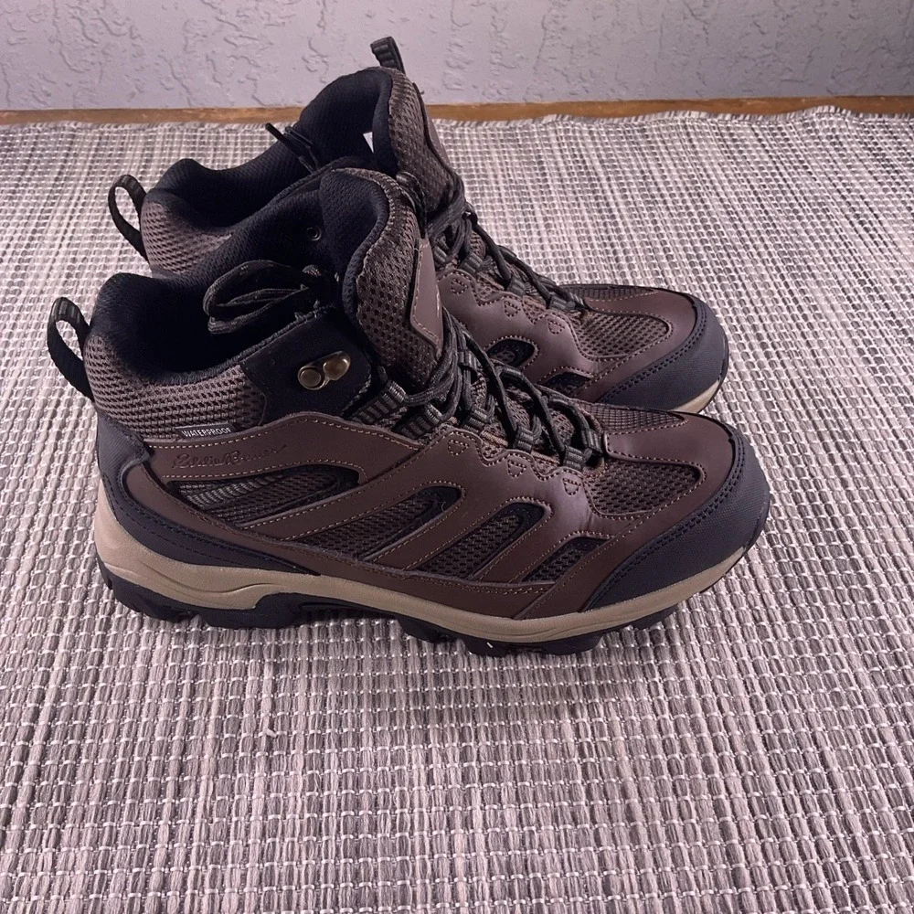 Eddie Bauer Graham Mens Hiking Boots Brown Black Leather Waterproof Size 9 M